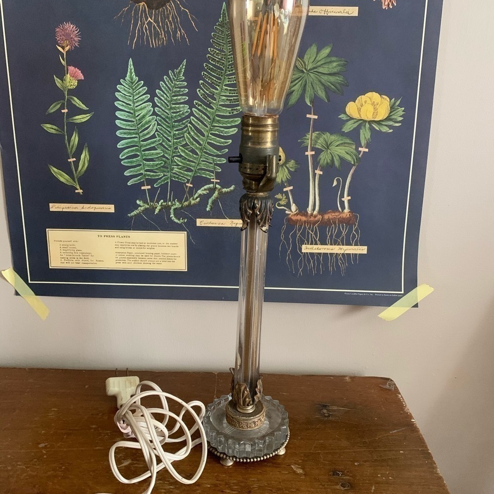 Vintage Glass Brass Office Table Lamp Antique